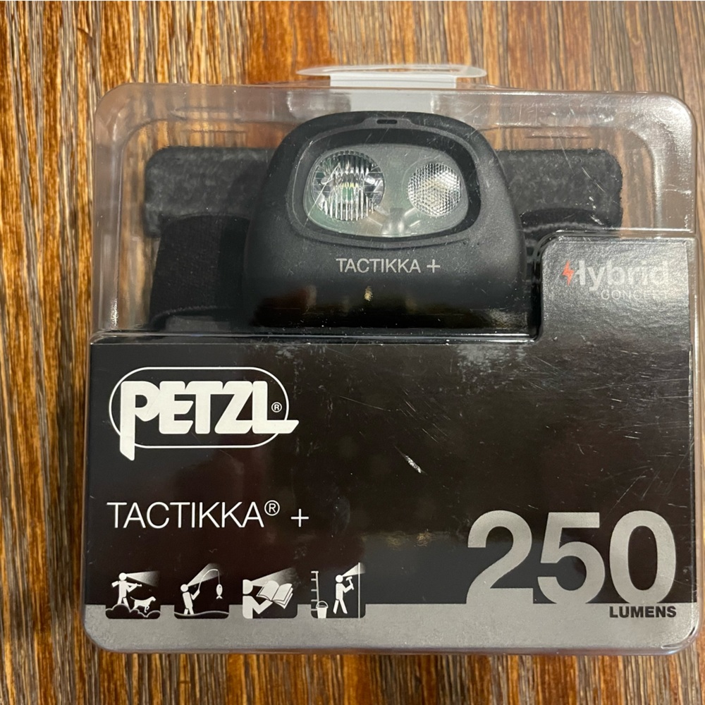 Petzl Tactikka+ 250 lumens hybrid concept headlamp with black strap, unopened